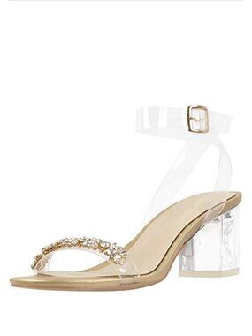 Yolkomo Women'S Clear Chunky Heels Open Toe Strappy Bling Sandals Size 13